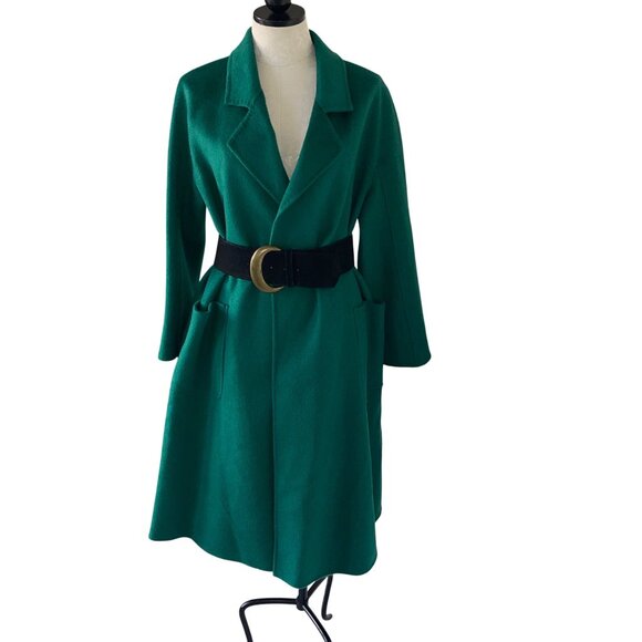 Womens Coat Size Small Green Wrap Robe Pockets Casual Belted Pure Wool - Picture 4 of 12